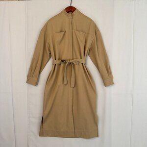 CO Tan Wool Cotton Band Collar Long Sleeve Belted Midi Shirtdress Medium NWT